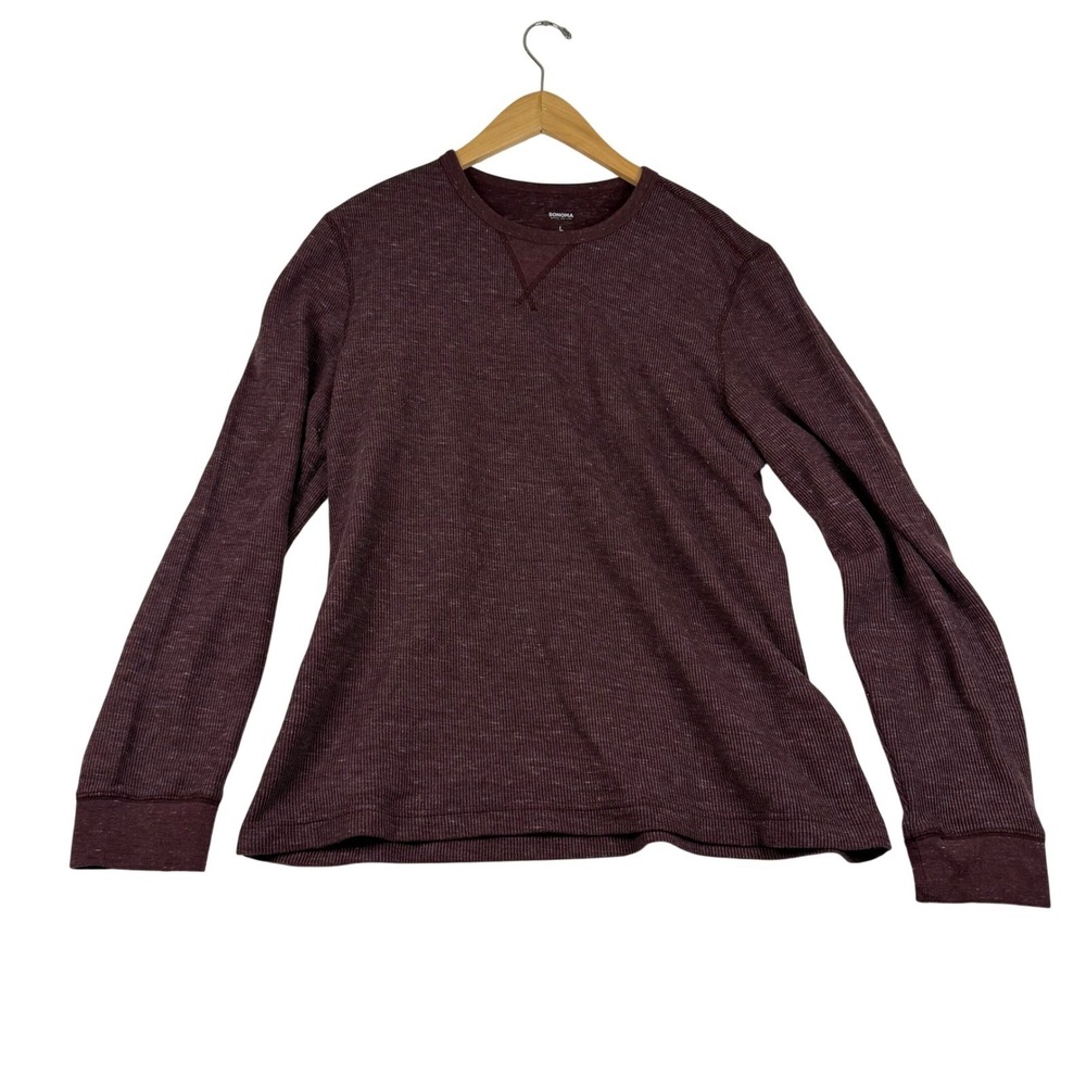 Sonoma Mens Thermal‎ Shirt Large Burgundy Waffle Knit Long Sleeve Crew Neck L